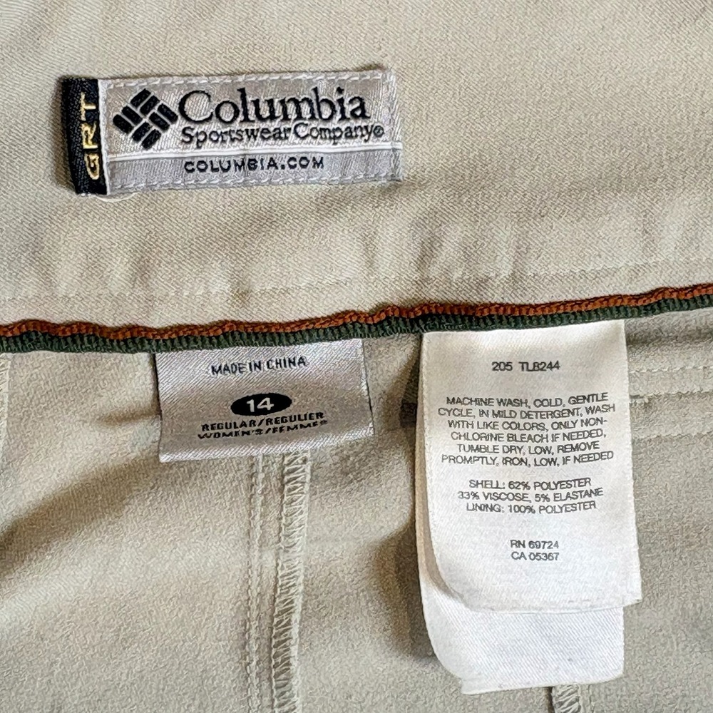 Columbia GRT‎ Pants Womens 14 Beige Stretch Zipper Pockets Hiking Khaki - Picture 2 of 7